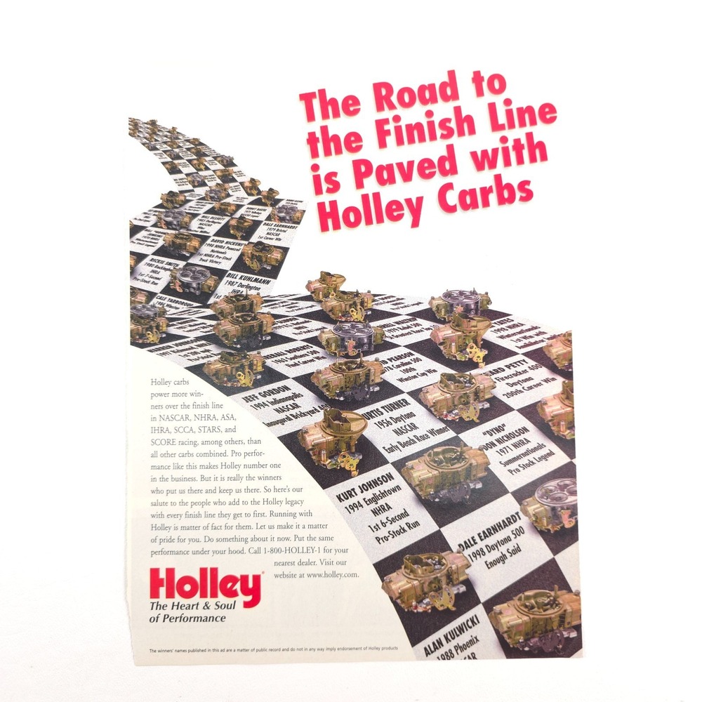 Holley Carbs Racing Winners Grid Checkerboard Track Finish Line Print Ad